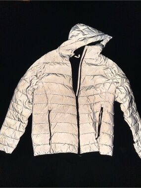 Pull&Bear White Hooded Reflective Puffer Jacket
